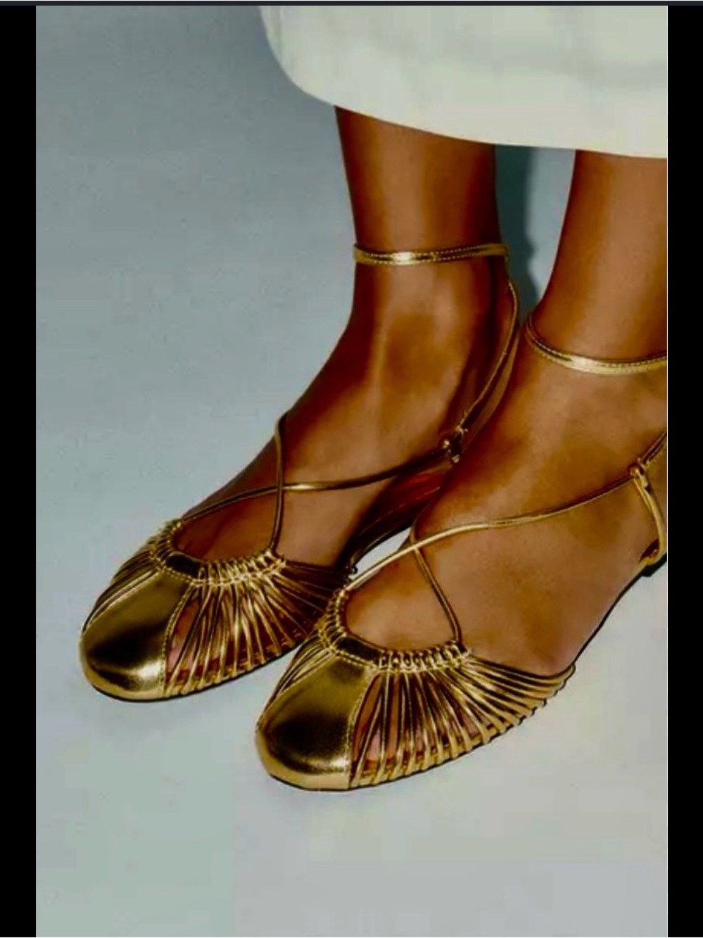 Zara Metallic Gold Strappy Flat Sandals - Picture 3 of 3